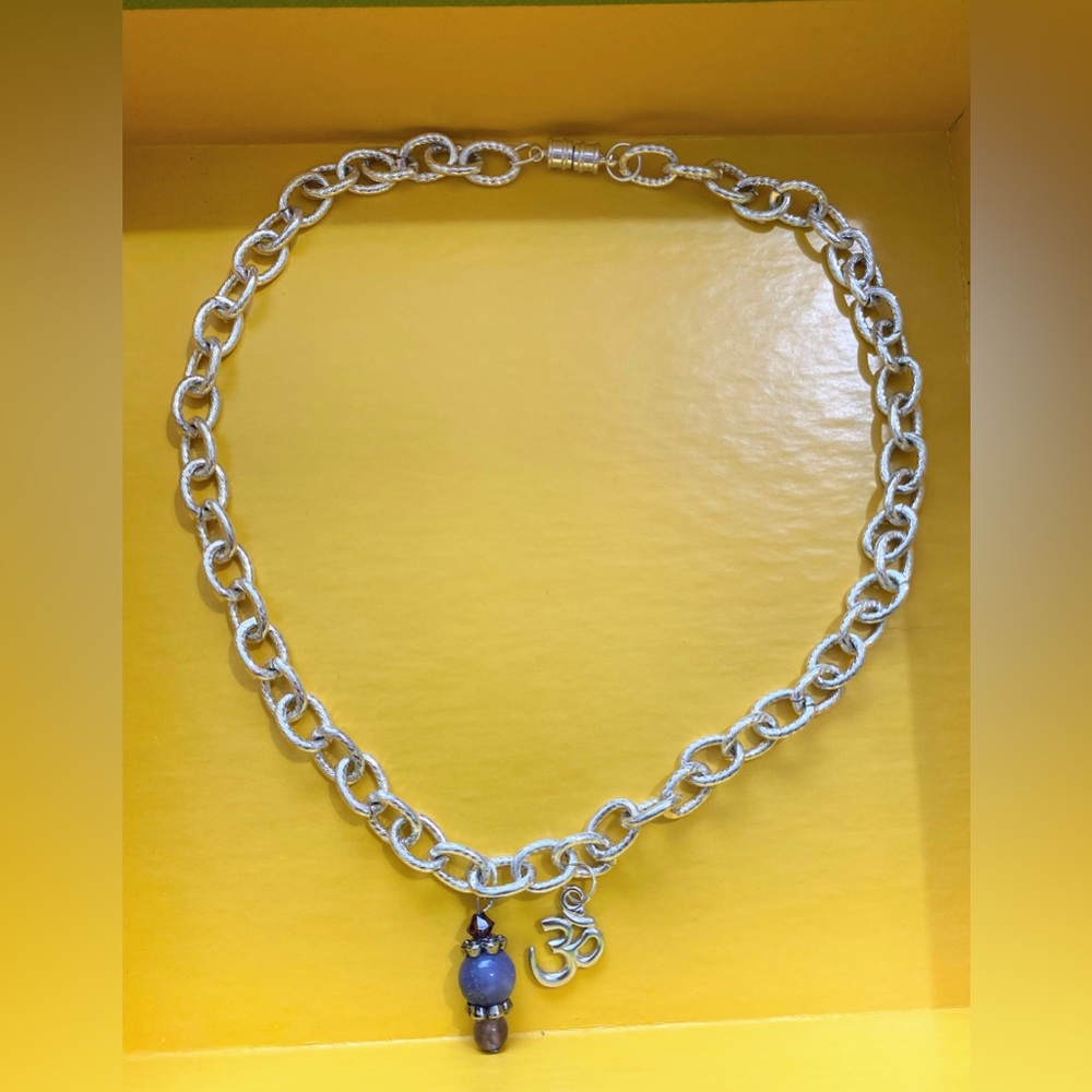 Handcrafted Ohm or Om Silver chain link necklace